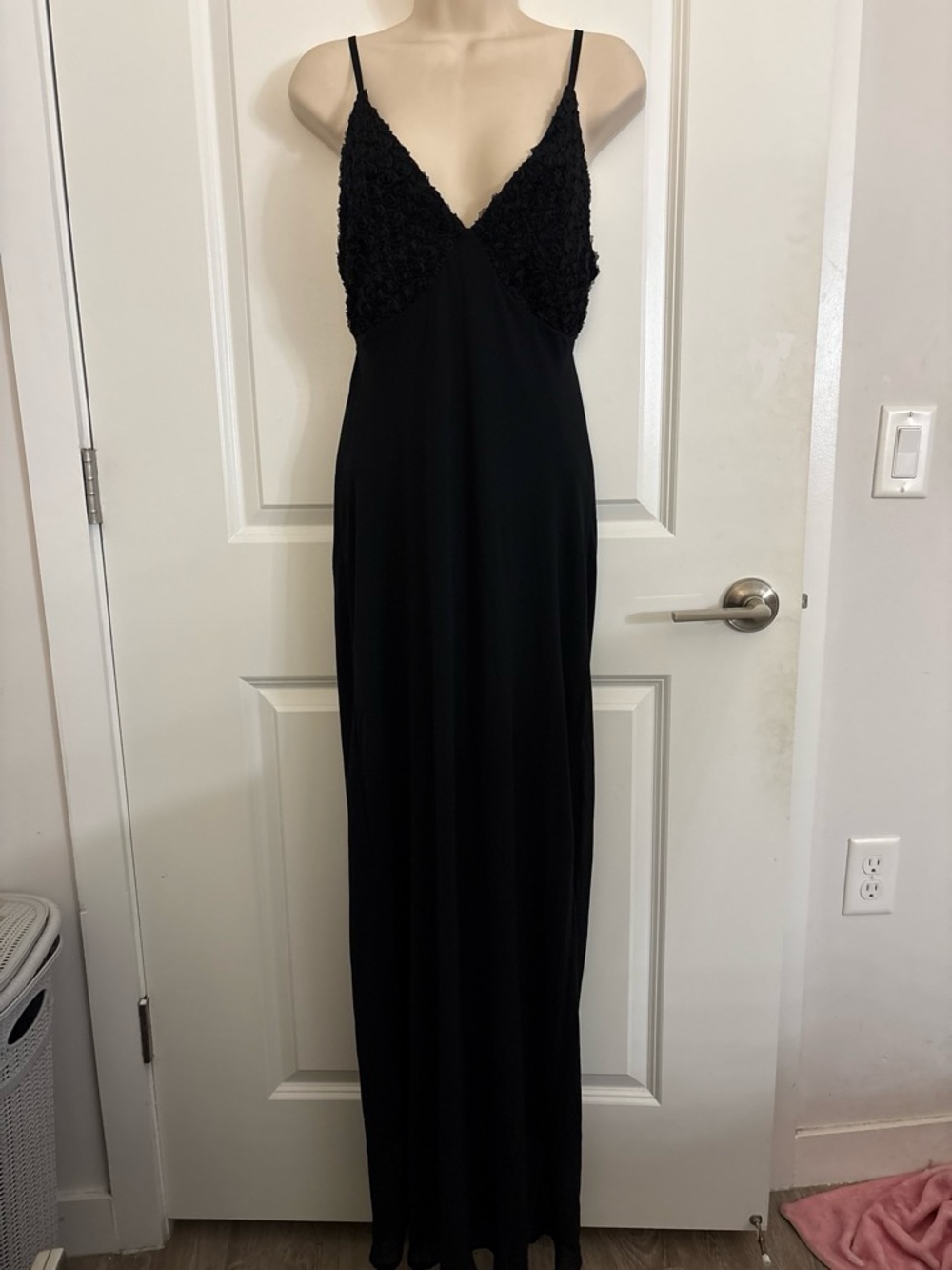 Classic Black Maxi Slip Dress with Lace Bodice